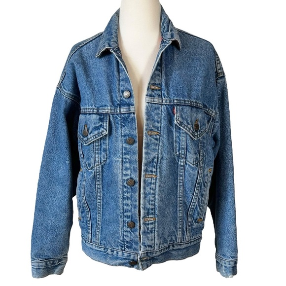 Vintage Levis Denim Jean Barn Trucker Plaid Lined Jacket - Picture 1 of 9